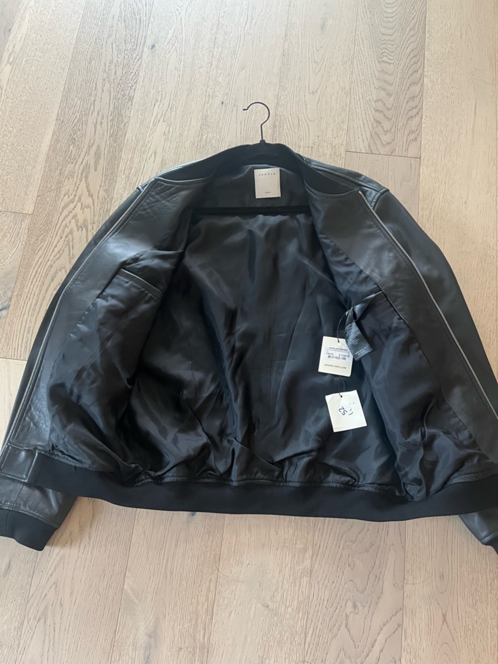 NWT Sandro Black Lamb Leather Bomber Jacket $1120 - Picture 3 of 8